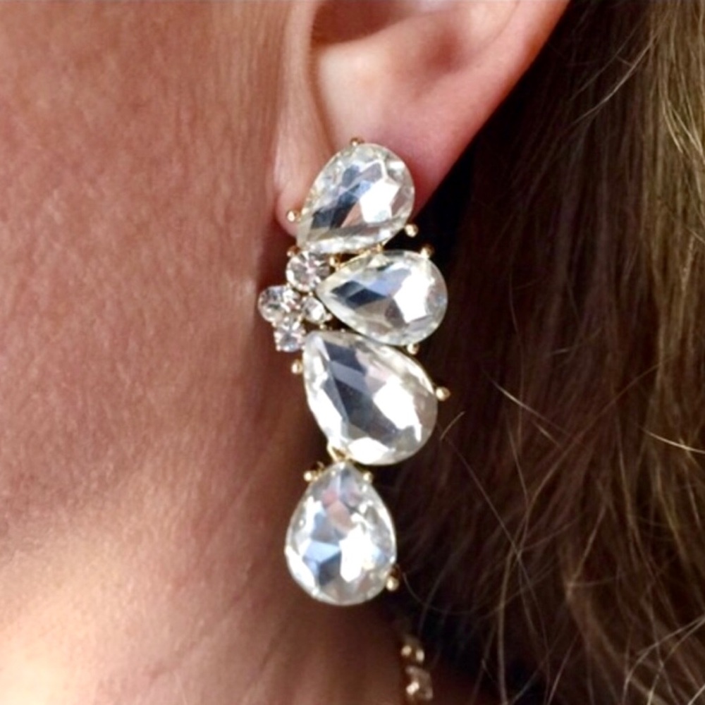 Crystal statement pear dangle post earrings NWT